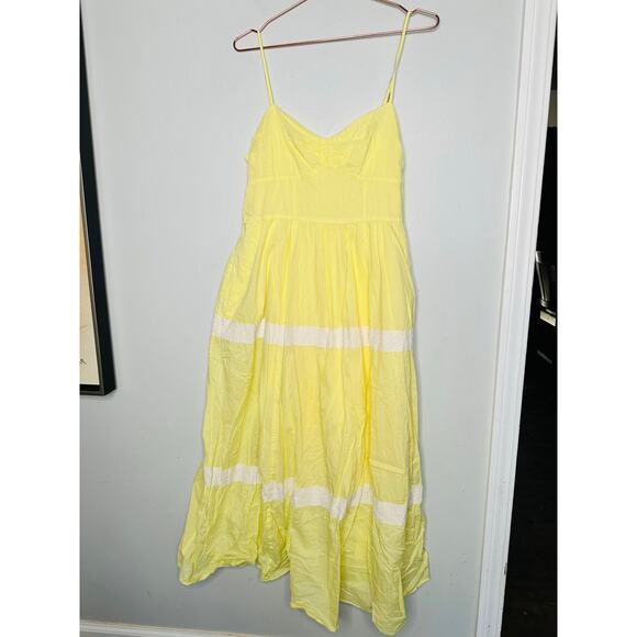 JASON WU COLLECTIVE Yellow 100% Cotton Lace Square Neckline Midi Dress Size 10 - Picture 5 of 14